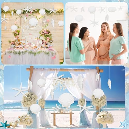 24 Pcs Coastal Beach Themed Hanging Decorations - Starfish & Seashell Cutouts