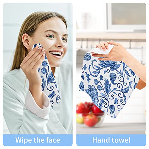 WELLDAY Floral Cotton Washcloths, 12x12 Inch Soft Face Towels, 4-Pack