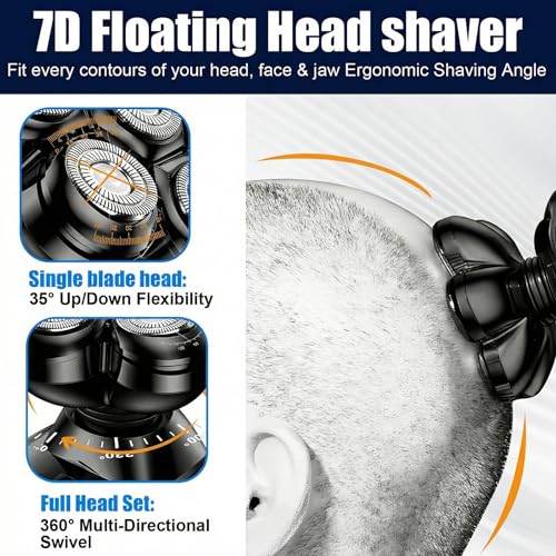 7-Blade Magnetic Shaver Head Replacement for Bald Men - Black/1Pack