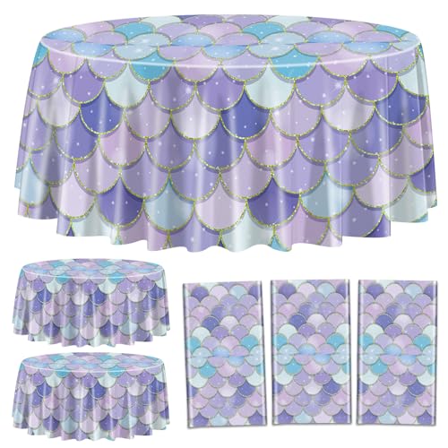 Mermaid Tablecloths Set - 3 Pcs Ocean Fish Scale Design, 84"