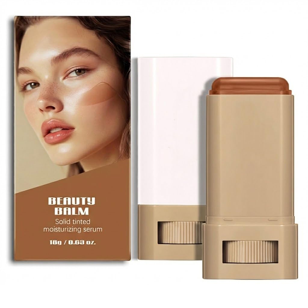 Beauty Balm Serum - Dual-Ended Eraser Foundation Stick with Brush | Full Coverage Korean Makeup in #3 Warm Beige