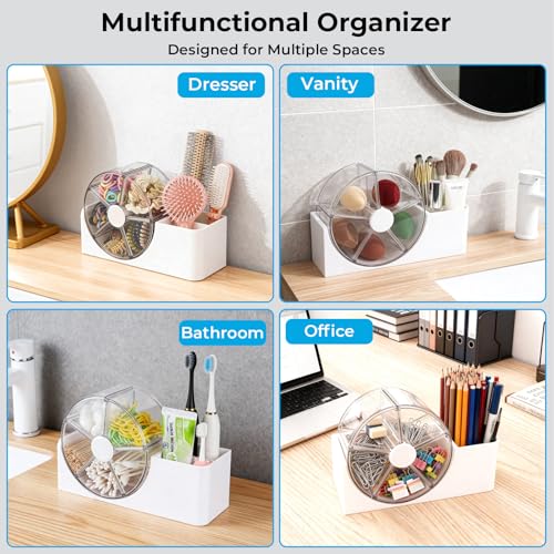 Rotating Hair Accessories Organizer with Hair Brush Holder - White