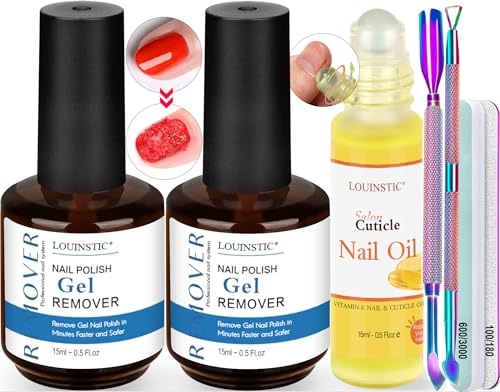 LOUINSTIC Gel Nail Polish Remover Kit with Cuticle Oil & Manicure Tools