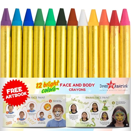 Dress Up America Non-Toxic Face Paint Crayons - 12 Colors with Art Book