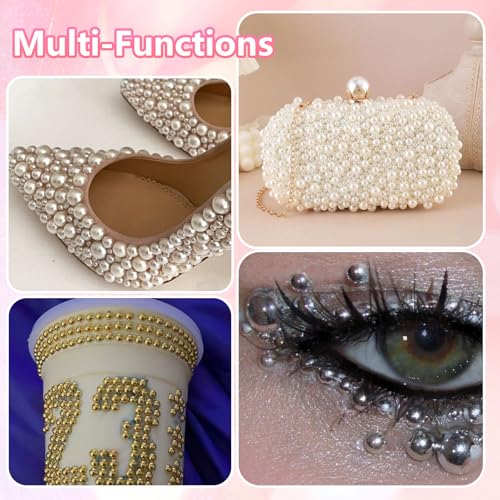 Set-8 Gold Silver Brown White Flatback Pearls for Nail Art & Crafting 4 Sizes