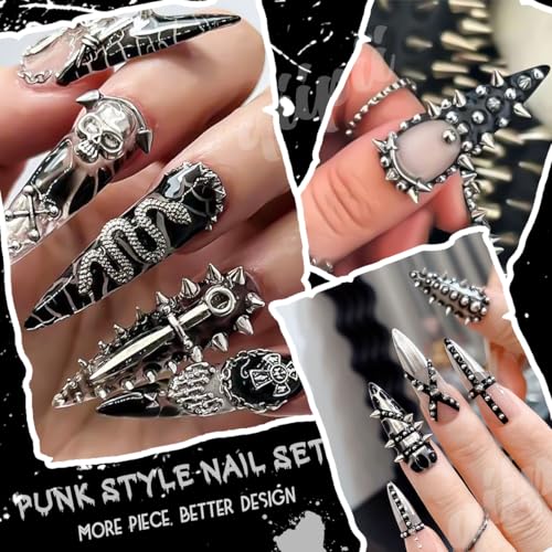 qiipii 3D Mini Metal Punk Spike Nail Charms - Silver Alloy Studs