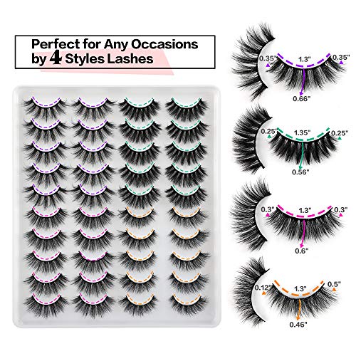 JIMIRE 20 Pairs False Eyelashes 4 Styles Mink Fluffy Pack 3D Volume