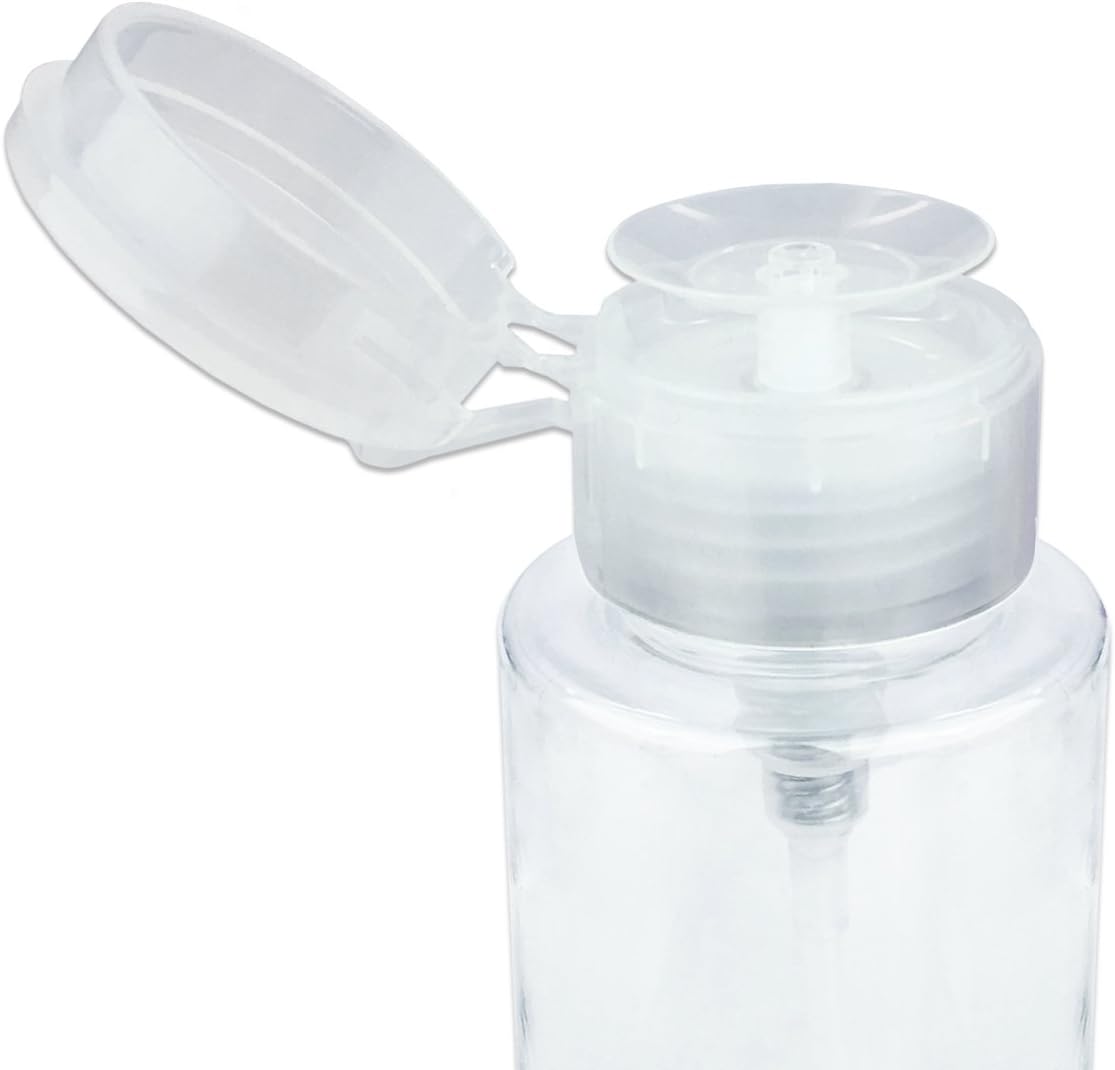Clear Push Down Pump Dispenser Bottle - 7oz Refillable Flip Top Cap for Nail Polish & Travel Cosmetics