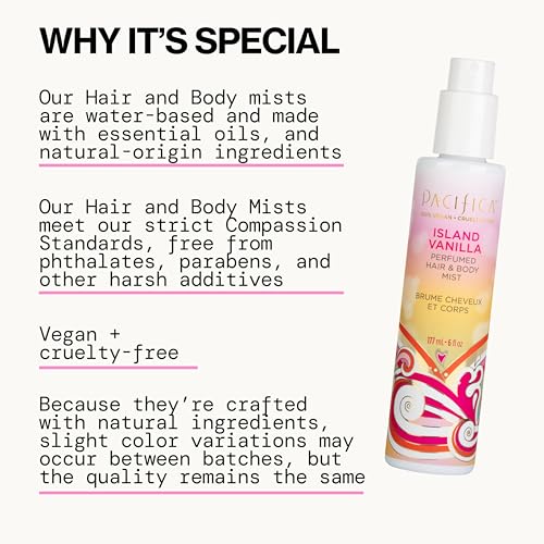 Pacifica Island Vanilla Hair Mist & Body Spray - 6 oz Vegan Perfume