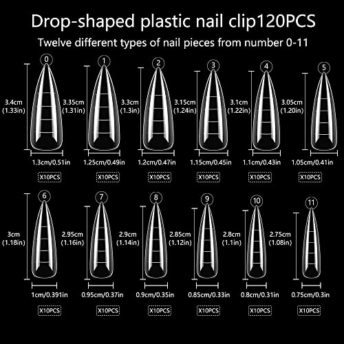LIONVISON Poly Gel Nail Forms Stiletto Shape 120Pcs Clear Extensions with Brush & File - Variation C