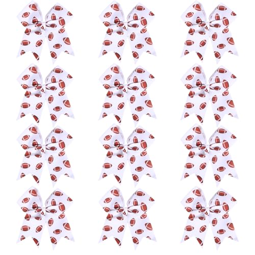 12 PCS White Football Cheer Bows for Girls & Women - Sparkly Hair Accessories