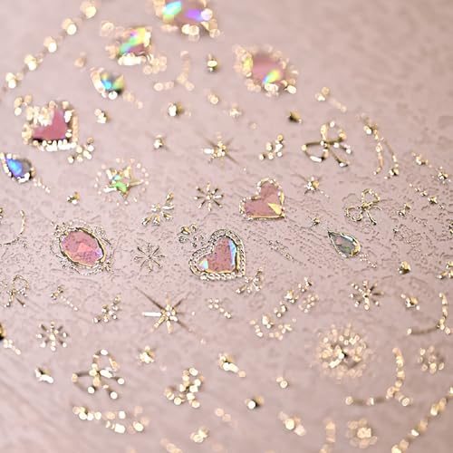 Rhspayh Valentines Nail Stickers02 Pink Heart 5D Embossed Self-Adhesive Nail Art Decals with Gold Bow Star