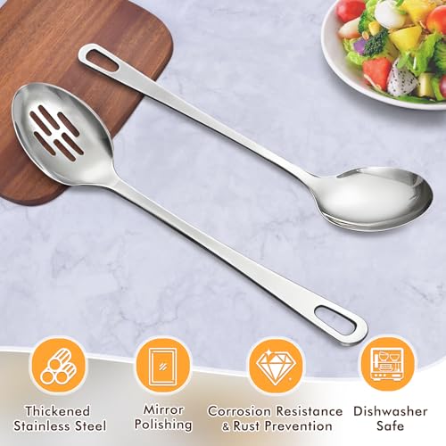 Stainless Steel Cooking Spoons Set - 2 Heavy Duty Serving Utensils