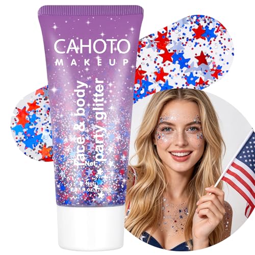 CAHOTO Flag Star Glitter Gel - Red White Blue Star Face Body Hair Makeup