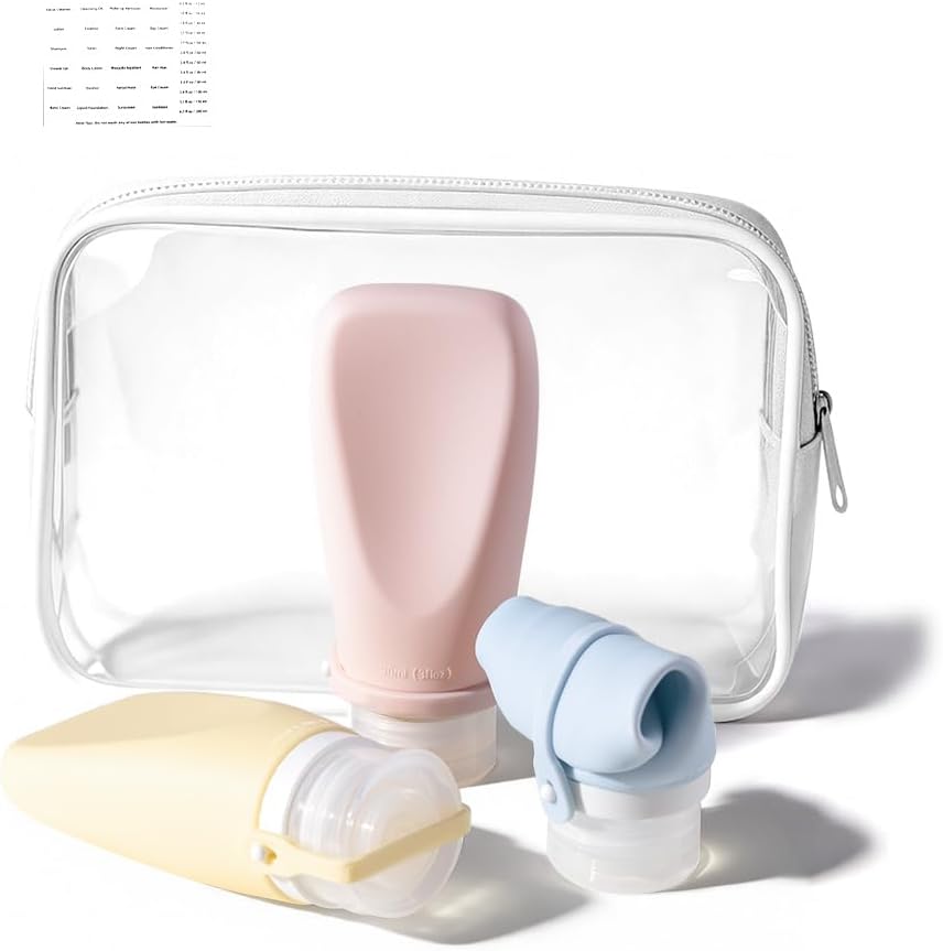 Travel Bottles for Toiletries - TSA Approved 2oz Leak-Proof Silicone Containers | 3 Pack Squeezable Travel Accessories