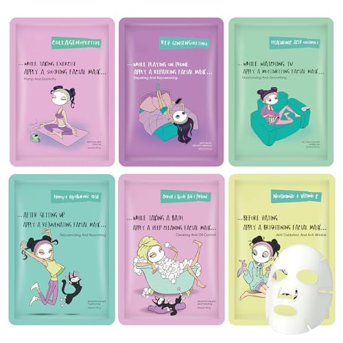 GUOYAOLIFU Hydrating Face Mask Set for All Skin Types - 6 Pack