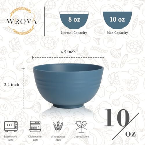 Wrova Set of 6 Wheat Straw Dessert Bowls - 10oz Unbreakable Snack Bowls