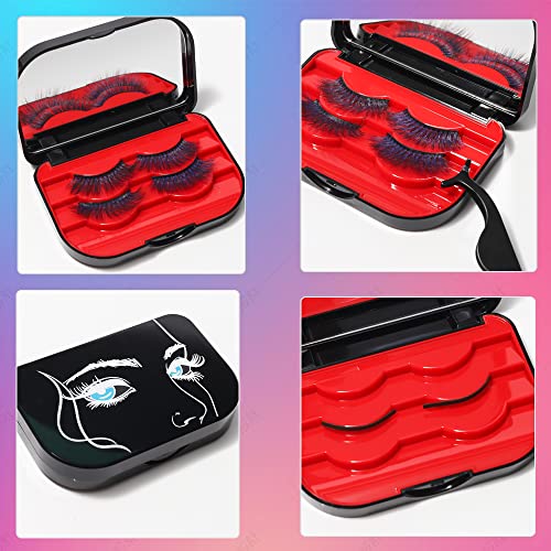 Light Blue False Eyelash Storage Case with Mirror, Travel Lash Organizer Box