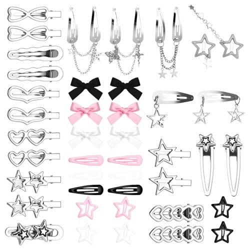 Pink Y2K Hair Clips Set - 42pcs Star & Cross Barrettes for Stylish Hair Styles