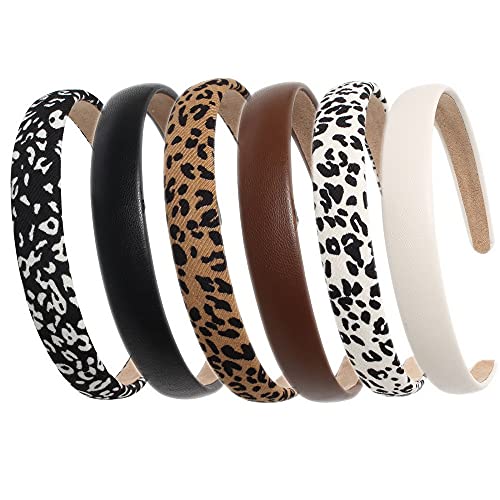 Cuizhiyu Leopard Print Headband 6PK - Faux Leather Wide Hairbands for Women & Girls, Leopard Variations