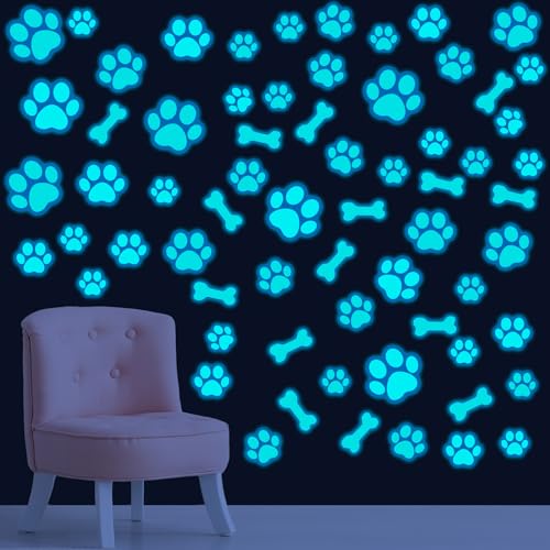 Glow in the Dark Dog Paw Stickers - 127 Removable Vinyl Decals for Kids' Rooms