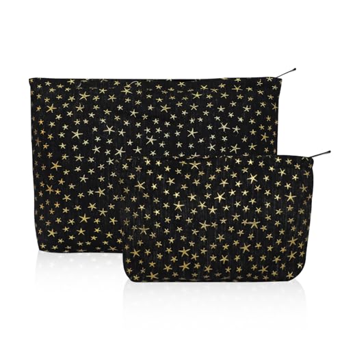 Wudygirl 2-Piece Travel Makeup Bag Set - Black Star Cosmetic Pouch Organizer