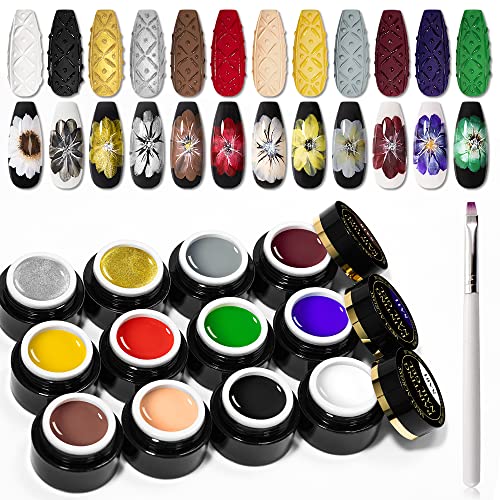 12 Colors Painting Gel Nail Polish Kit with Nail Art Brush - MEET ACROSS