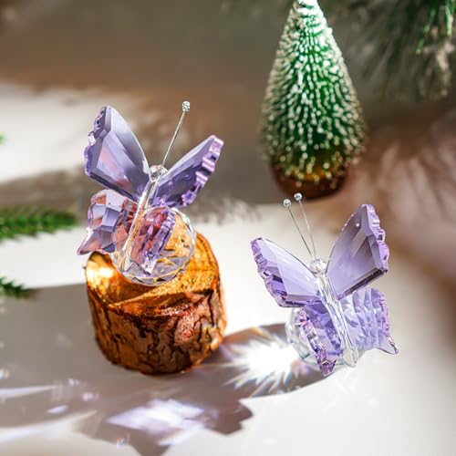 KANPURA Crystal Butterfly Figurines - 2 Pcs Purple Glass Statues