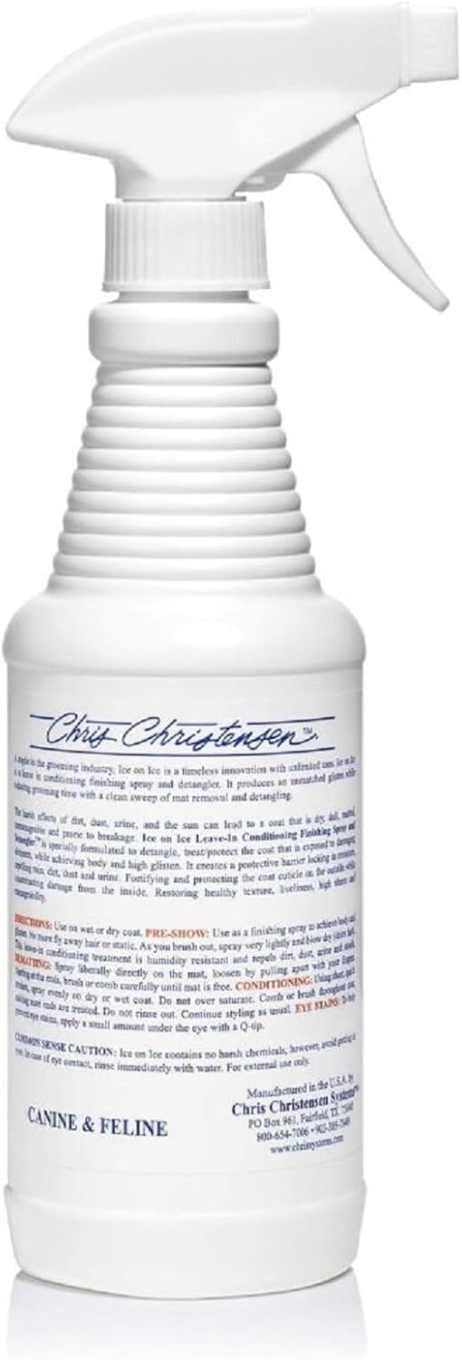 Chris Christensen Ice on Ice Dog Detangler Spray - Professional Grooming Aid for All Coat Types | 16 oz