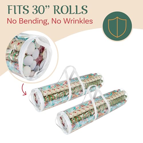 Elf Stor Wrapping Paper Storage Bags - Set of 2 Clear Totes for 30-Inch Rolls