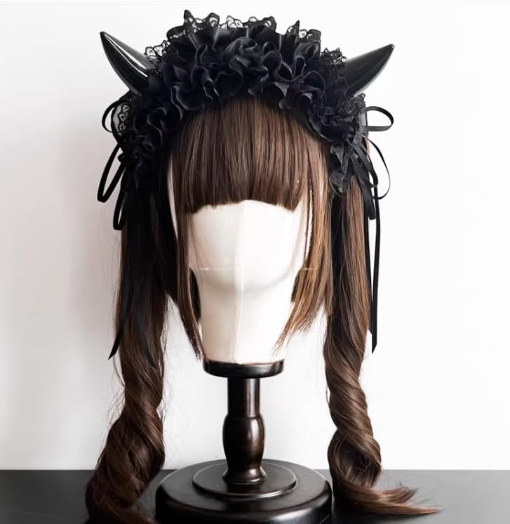 Gothic Lolita Lace Devil Horns Headband - Halloween Hair Accessories