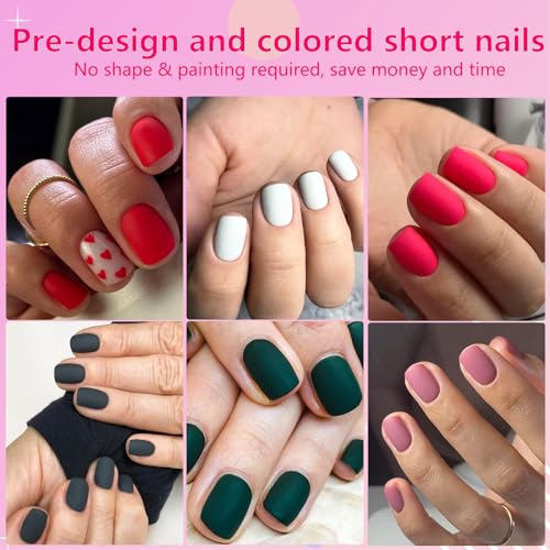 AddFavor Matte-Round Short Press-On Nails 576pcs Full Cover Fake Nail Tips for Women Girls