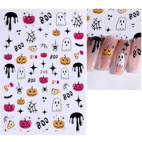 SPNBCQ Orange Halloween & Autumn Nail Art Stickers, 8 Sheets, 3D Self-Adhesive Pumpkin Face & Ghost Decals