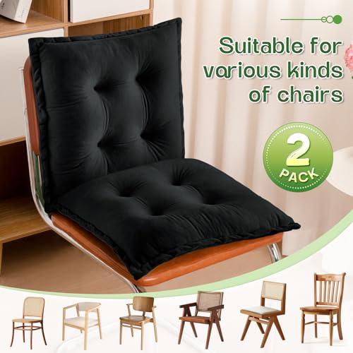 Square Seat Cushion Set of 2 for Dining Chairs - 17.7x17.7 Inch, Black