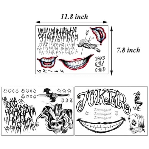 3 Sheets Halloween Temporary Tattoos for Costumes & Parties