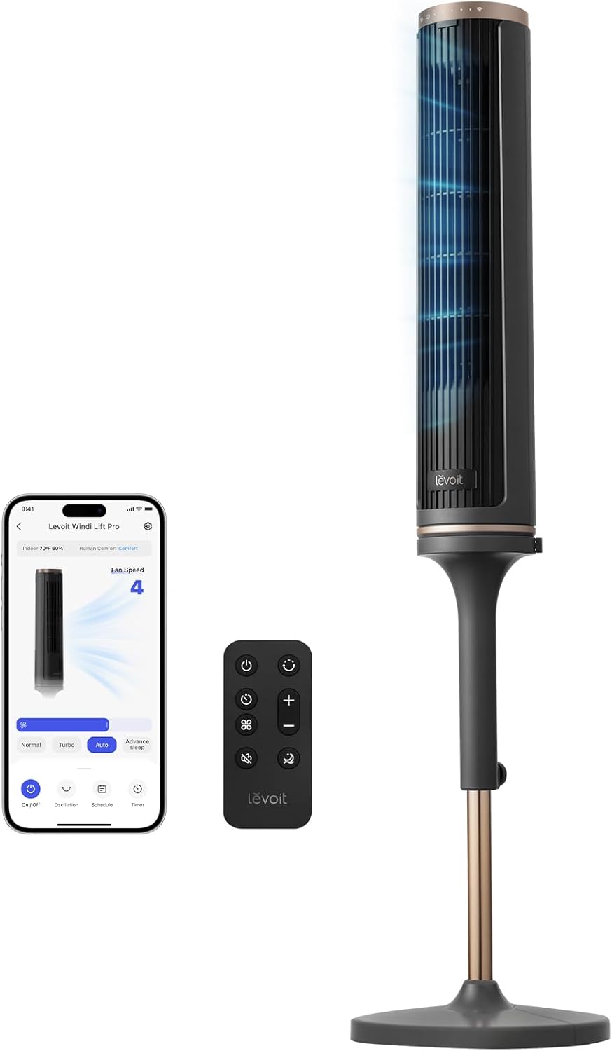 LEVOIT Tower Fan - 90° Oscillating Bladeless Fan for Bedroom | 28dB Quiet, 12H Timer, 5 Speeds, 36 Inch, White