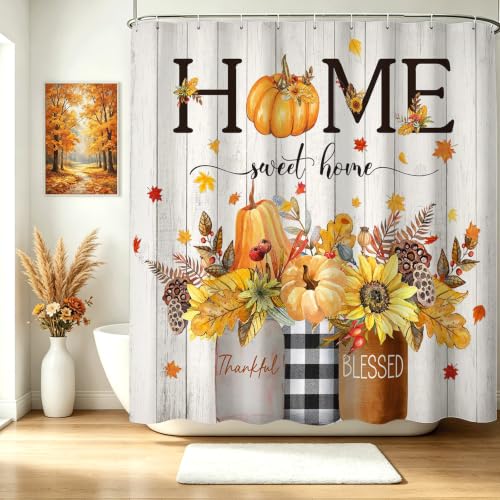 Mocsicka Fall Shower Curtain with Pumpkins & Leaves - 72x72