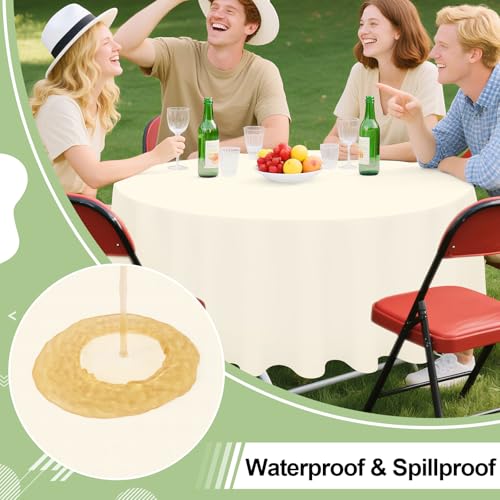 84" Round Disposable Plastic Tablecloths - 4 Pack, Beige
