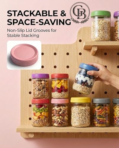16 oz Glass Overnight Oats Containers with Airtight Lids - 4-Pack