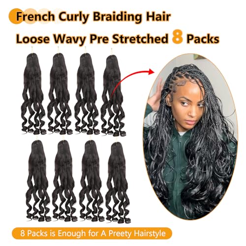 French Curl Braiding Hair Extensions 16 Inch - 8 Pack Synthetic Wavy Hair for Black Women