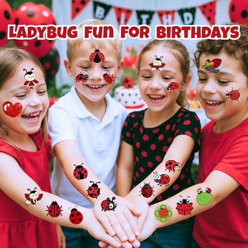 Ladybug Temporary Tattoos for Kids - 60 Pre-Cut Tattoos