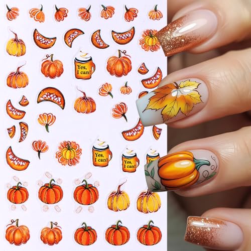 Quezadyl Falling Leaf Autumn Nail Stickers 8 Sheets Thanksgiving Pumpkin Decals