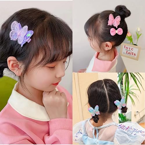 YYKITCHEN D Small Butterfly Hair Clips for Girls - 5 Colorful Ribbon Barrettes, Summer & Spring Hair Accessories