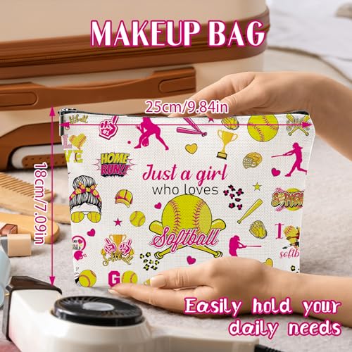 Sitsink Softball Makeup Bag - Girl Who Loves Softball Sports Gift, Waterproof Canvas Zipper Pouch