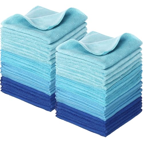 Newwiee 40-Piece Cotton Blend Face Wash Cloths, 12x12 Inch, Blue Series
