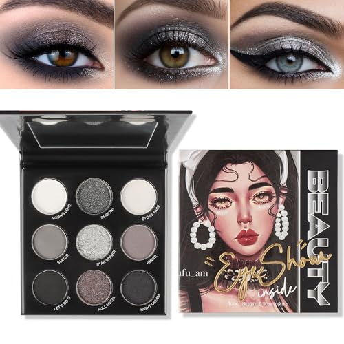 FangTangDI 9 Color Smoky Eyeshadow Palette with Mirror, Matte & Shimmer - Smoky-Matte Shimmer Edition