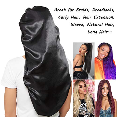 Wbfwbb Black Flower & Leaf Satin Bonnet Set for Long Hair, 3 Pcs