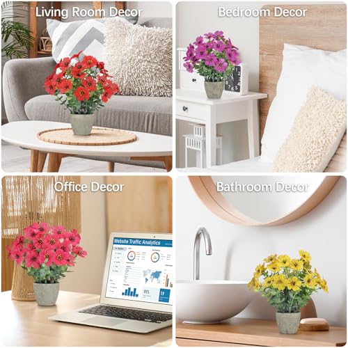 4 Pack Faux Daisy & Eucalyptus Potted Artificial Plants