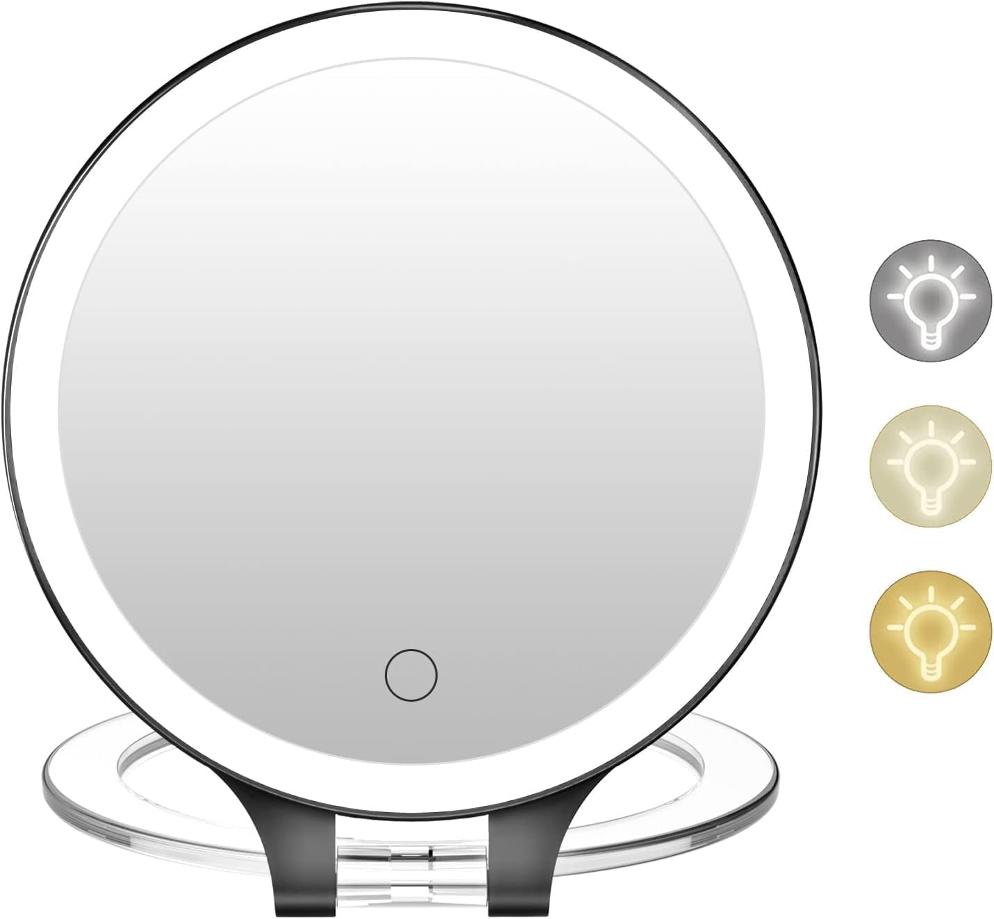 10X 1X Double-Sided Magnifying Makeup Mirror - Rechargeable Lighted with 3 Color Settings | Adjustable Rotation