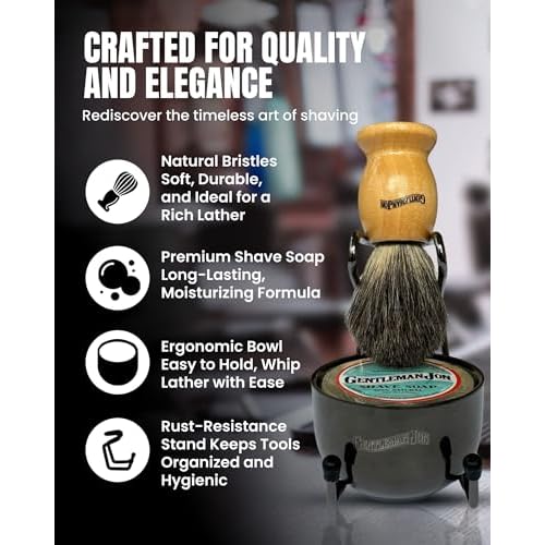 Gentleman Jon Complete Shaving Brush Kit ? Old Fashion Shaving Kit for Men, Includes Shave Brush, Bowl, Soap & Stand, Vintage Wet Shave Mug, Barber-Style 4-Piece Gift Set, Men's Barber Accessories